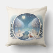 Winter Foxes by Moonlit Snowy River クッション (正面)