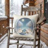 Winter Foxes by Moonlit Snowy River クッション