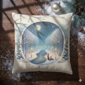 Winter Foxes by Moonlit Snowy River クッション