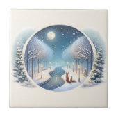 Winter Foxes by Moonlit Snowy River タイル (正面)