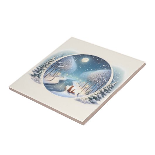 Winter Foxes by Moonlit Snowy River タイル (側面)