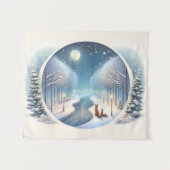 Winter Foxes by Moonlit Snowy River タペストリー (正面(横))