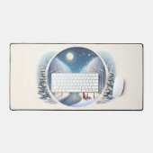 Winter Foxes by Moonlit Snowy River デスクマット (キーボード&マウス)