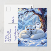 Winter Foxes on a Snowy Winter Day | Happy Holiday ポストカード (正面/裏面)