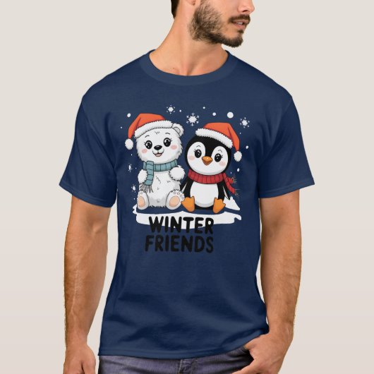 Winter Friends Cozy Christmas with Bears Pinguin r Tシャツ (正面)