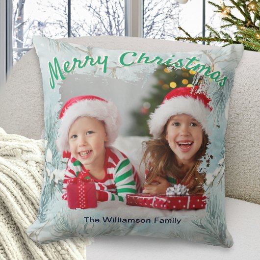Winter Frost Custom Photo Christmas Throw Pillow クッション