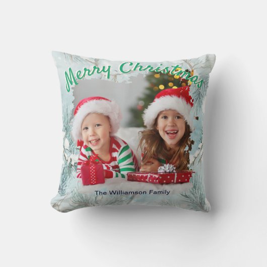 Winter Frost Custom Photo Christmas Throw Pillow クッション (正面)