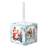 Winter Frost Personalized Christmas Multi Photo キューブオーナメント (裏面アングル)