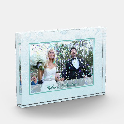 Winter Frosted Flowers Personalised Photo フォトブロック (左)