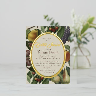 Winter Fruit & Botanical Bridal Shower Invitation 箔招待状ポストカード