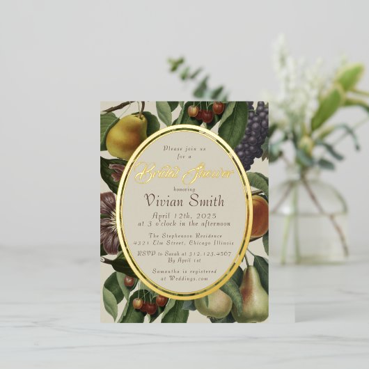 Winter Fruit & Botanical Bridal Shower Invitation 箔招待状ポストカード (立ち正面)