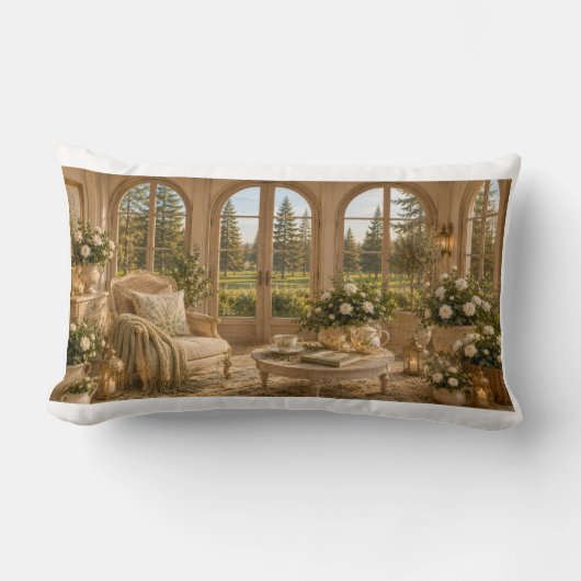 Winter Garden Pillow | Romantic Botanical Window & ランバークッション (正面)