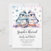 Winter Gender Reveal, Baby Shower Penguin 招待状 (正面)
