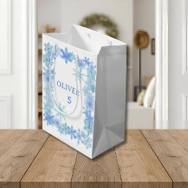 Winter Gift Bag, Minimalist Snowflake Present Bag ミディアムペーパーバッグ