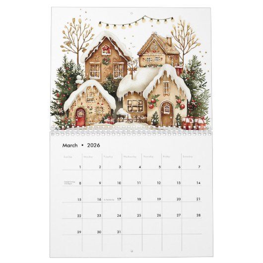 Winter Gingerbread Houses カレンダー (3月 2026)
