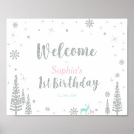 Winter Girl 1st Birthdayパーティーウェルカムサインポスター ポスター