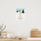 Winter Girl Skiing Downhill Ski Birthday Welcome ポスター (キッチン)