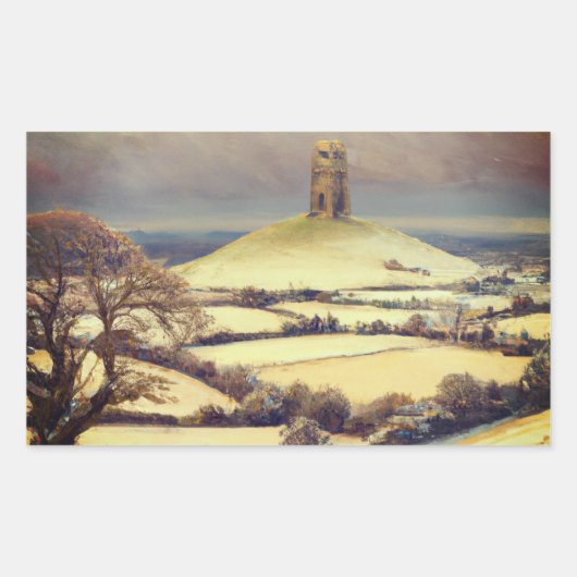Winter Glastonbury Tor  長方形シール (正面)