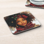 Winter Glow Afrocentric Queen – Holiday Art コースター (左側)