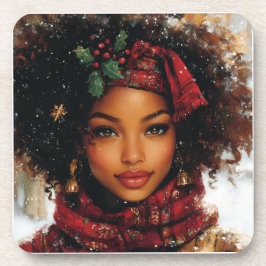 Winter Glow Afrocentric Queen – Holiday Art コースター