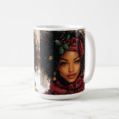 Winter Glow Afrocentric Queen – Holiday Art コーヒーマグカップ (正面右)