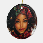 Winter Glow Afrocentric Queen – Holiday Art セラミックオーナメント (左)