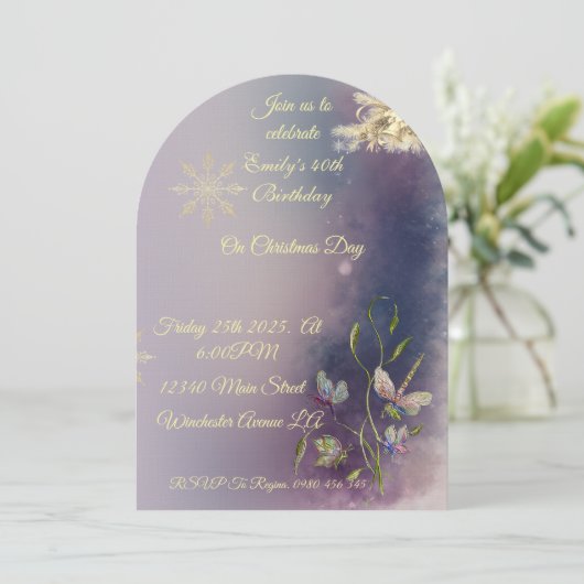 Winter Glow Birthday Flat Greeting Card 招待状 (スタンド正面)