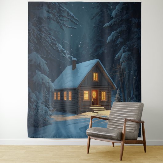 “Winter Glow – Cozy Cabin in the Snow Poster タペストリー (インサイチュ)