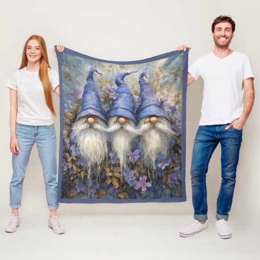 Winter Gnomes Purple Hats Flowers フリースブランケット (インサイチュ)