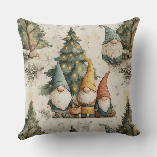 Winter Gnomes With Lit Christmas Tree クッション (裏面)