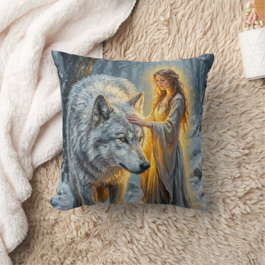 Winter Goddess & White Wolf クッション (ブランケット)