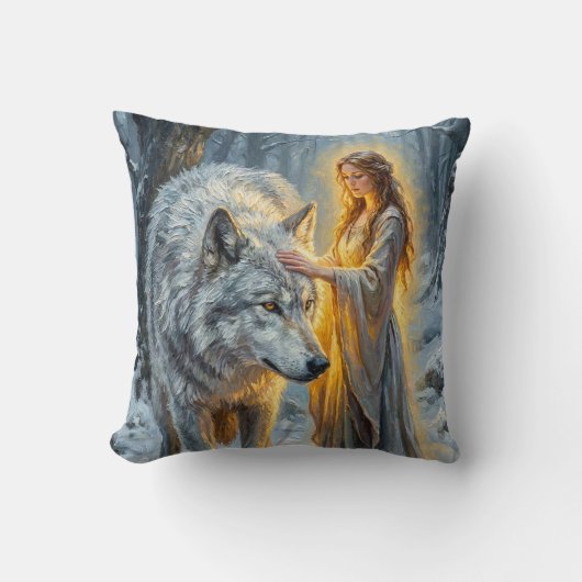 Winter Goddess & White Wolf クッション (正面)