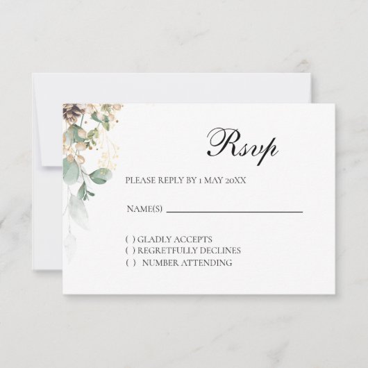 Winter Gold Floral RSVP card (正面)