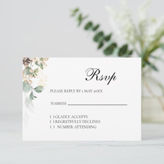 Winter Gold Floral RSVP card (スタンド正面)