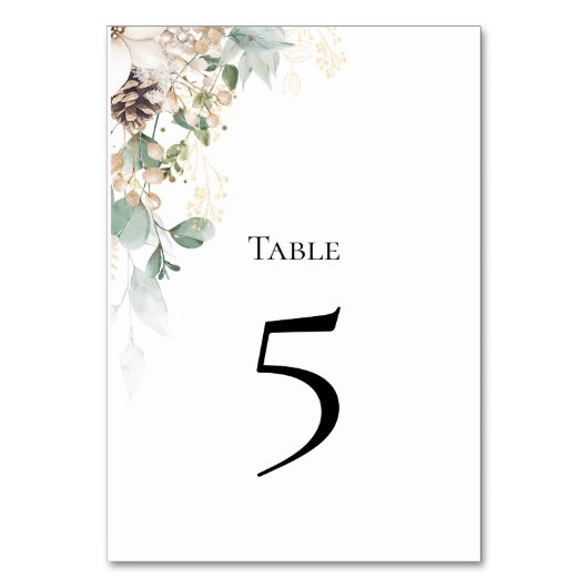 Winter gold floral Table Number Card テーブルナンバー (正面)