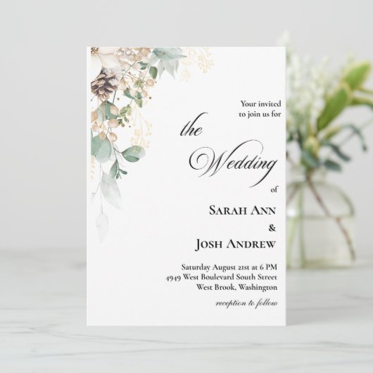 Winter Gold Floral Wedding Invitation 招待状 (スタンド正面)