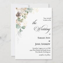 Winter Gold Floral Wedding Invitation