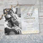 Winter Golden 50th Anniversary Save the Date Photo 案内ポストカード<br><div class="desc">Featuring delicate gold hearts confetti on a winter frost background,  you can personalize with your special photo and fifty years golden anniversary save the date information in chic lettering. Designed by Thisisnotme©</div>