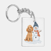 Winter Goldendoodle Dog Cute Snowman キーホルダー (正面左)