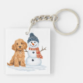 Winter Goldendoodle Dog Cute Snowman キーホルダー (裏面)