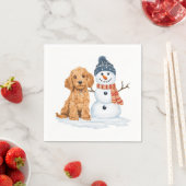 Winter Goldendoodle Dog Cute Snowman スタンダードカクテルナプキン (インサイチュ)