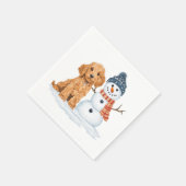 Winter Goldendoodle Dog Cute Snowman スタンダードカクテルナプキン (角)