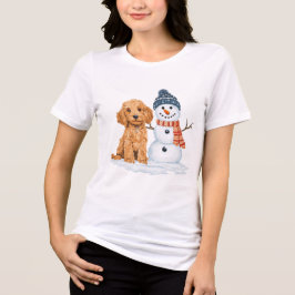 Winter Goldendoodle Dog Cute Snowman トライブレンドＴシャツ
