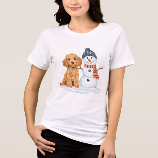 Winter Goldendoodle Dog Cute Snowman トライブレンドＴシャツ (正面)