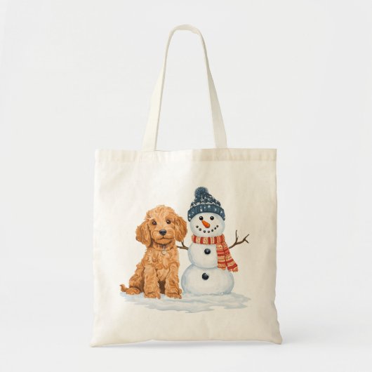 Winter Goldendoodle Dog Cute Snowman トートバッグ (正面)