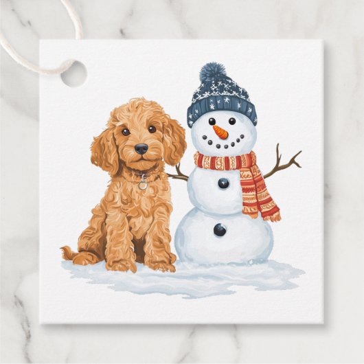 Winter Goldendoodle Dog Cute Snowman フェイバータグ (正面)
