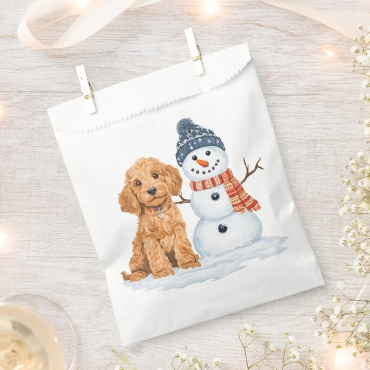 Winter Goldendoodle Dog Cute Snowman フェイバーバッグ (クリップ留めされた状態)