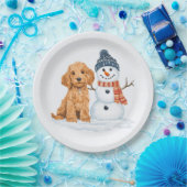 Winter Goldendoodle Dog Cute Snowman ペーパープレート (パーティー)