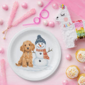 Winter Goldendoodle Dog Cute Snowman ペーパープレート (パーティー)