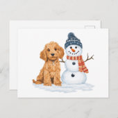 Winter Goldendoodle Dog Cute Snowman ポストカード (正面/裏面)